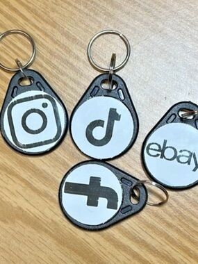 NFC Custom Keychains 
Social Media, website, contact info
iOS & android phones